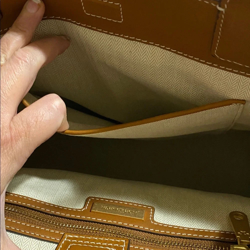 Tory Burch Brown Leather Trim Floral Tote with Yellow, White & Black Accents